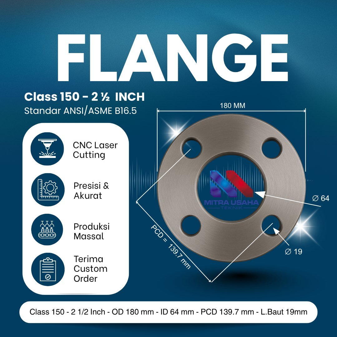 Flange ANSI 150 2 1/2 Inch OD 180 ID 64 L. Baut 19